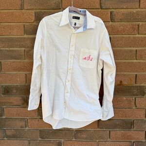 Chaps White Shirt with Pink Embroidery Size 16